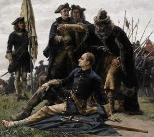 Karl XII skadad i foten vid Poltava. Målning av Gustav Cederström.