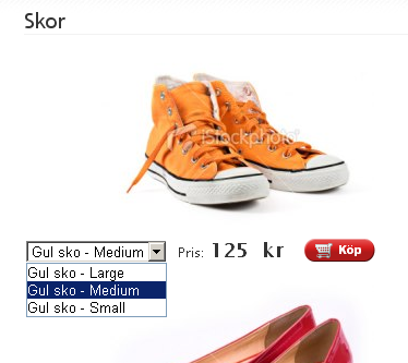 Dropdown-meny med produktvarianter