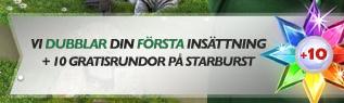 Hos MrGreen får du som ny kund 10 gratis free spins på spelet Starburst!