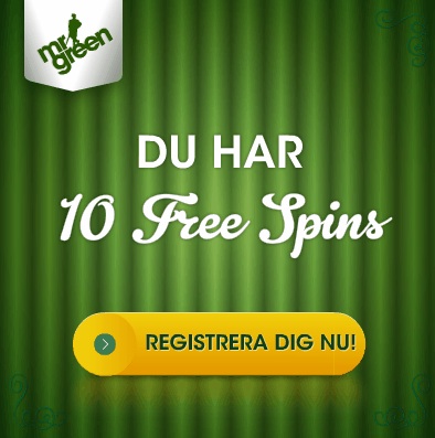 Alla nya kunder hos MrGreen får 10 free spins på spelet Starburst!