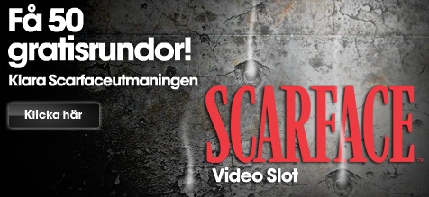 Få 50 free spins på Scarface hos Betsafe.