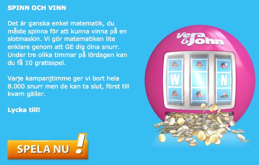 Idag kan du hämta totalt 30 free spins hos Vera&John!