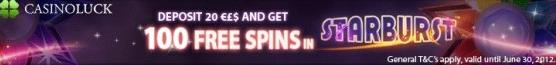100 free spins på Starburst hos CasinoLuck!