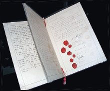 The original document from the first Geneva Convention in 1864 provided for care to wounded soldiers. The original document from the first Geneva Convention in 1864 provided for care to wounded soldiers.