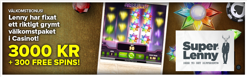 300 omsättningsfria gratissnurr hos SuperLenny!