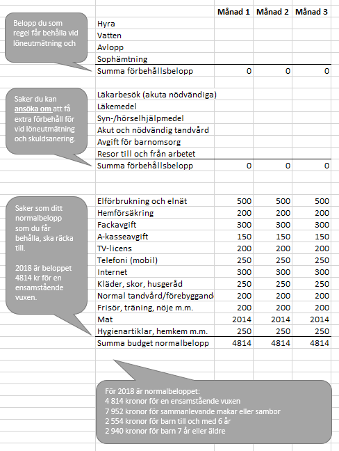 Budget på existensminimum Budget på existensminimum