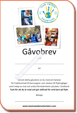 Gåvobrev Team Sweden Volunteers Gåvobrev Team Sweden Volunteers