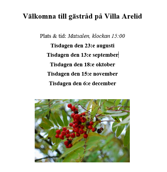 Villa Arelid Nyheter Gästrådstider Villa Arelid Nyheter Gästrådstider