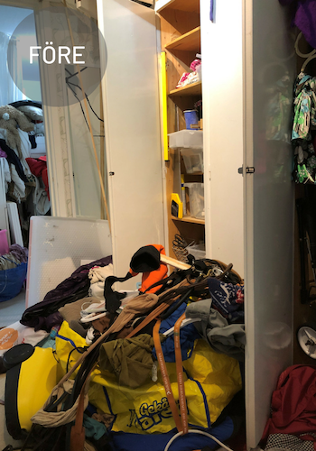 Före och efter, rensning och organisering av hall. Före och efter, rensning och organisering av hall.