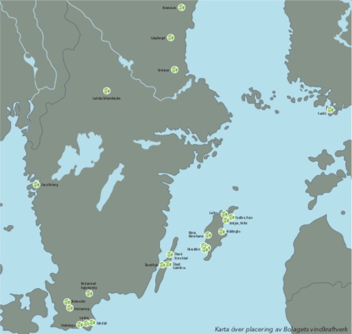 Vindkraftverkens placering. Källa: Slitevind.se, Bolagsbeskrivning Nasdaq First North Vindkraftverkens placering. Källa: Slitevind.se, Bolagsbeskrivning Nasdaq First North