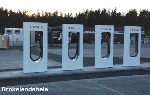 Några av de norska Superchargers (Bild: elbil.no) Några av de norska Superchargers (Bild: elbil.no)